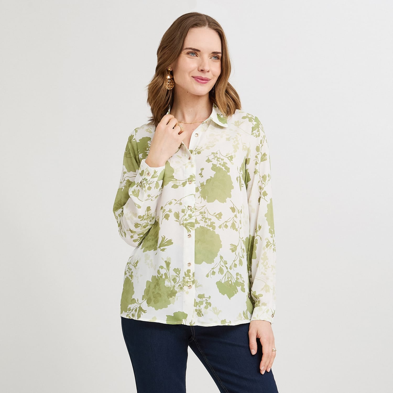 Blusa Manga Larga con Botones Verde